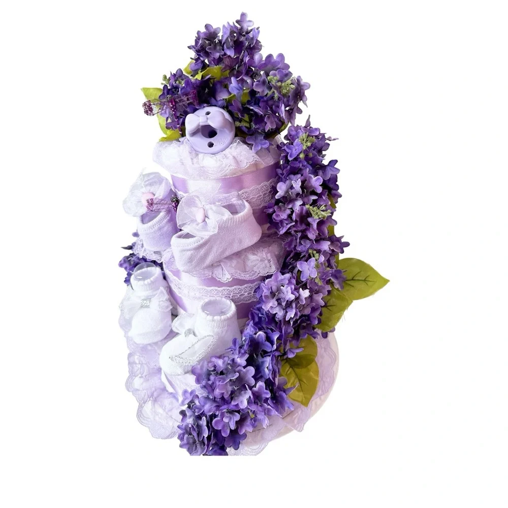 Flowers Diaper Cake, Lilac Diaper Cake